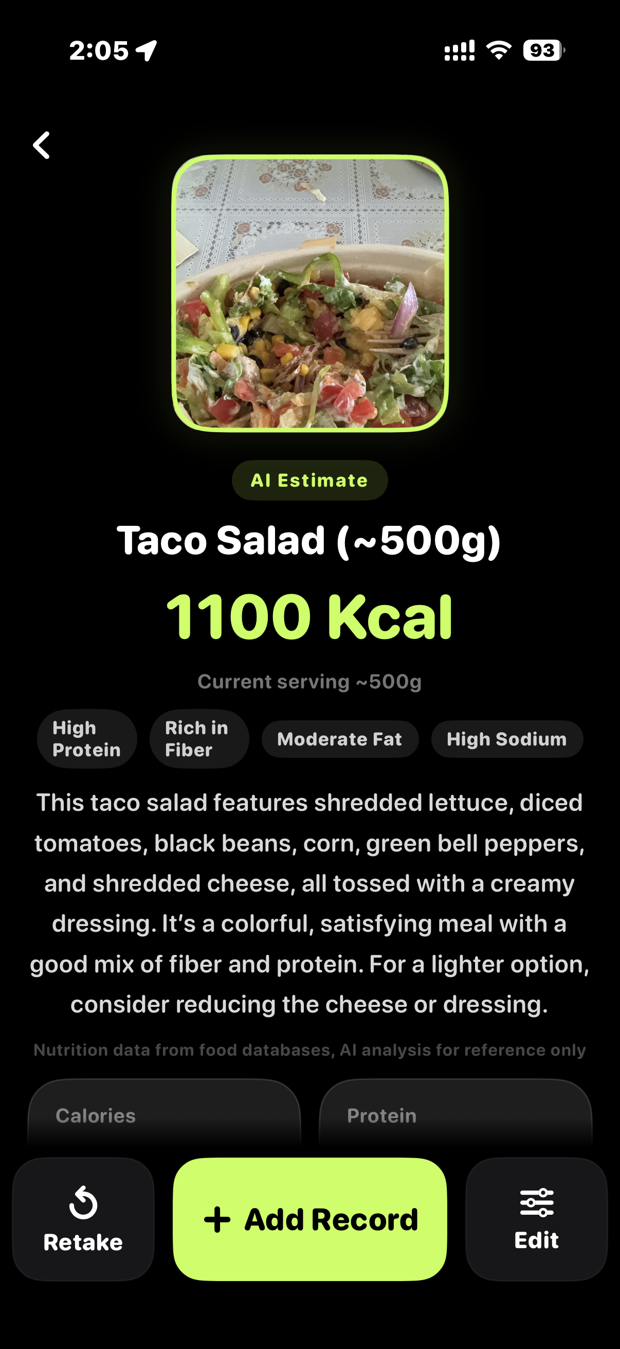 Morsora AI meal estimate
